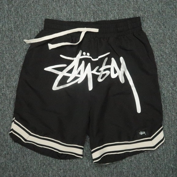 VINTAGE Stussy Shorts Mens Large Black Spellout Athletic - Picture 1 of 9